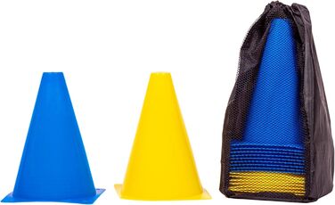 8LevelUp Пиллони для тренувань (20 шт.) - 18 см, жовті та блакитні конуси. Підходять для футболу, кінного спорту, дресирування собак та коней, агіліті. З сумкою.