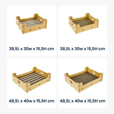 Кігтечка для котів з картону велика XXL, лежанка-кігтеточка, коробка для котів, кігтешкребок, килимок для котів з високоякісного гофрокартону та дерева, 48,5x40x15,5 см, подарунок для любителів котів, жовто-білі смуги