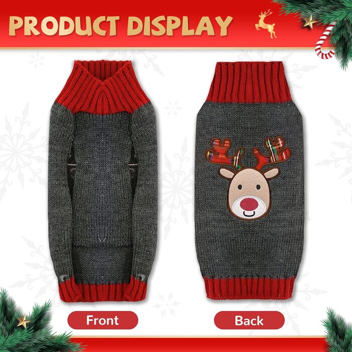 Стильний новорічний светр для собак та котів з оленем (сірий, XXL)