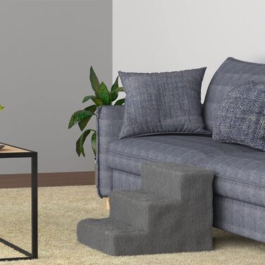 Сходинка для собак та котів Juskys - 3 сходинки, плюшевий знімний чохол, сірого кольору. Підходить для ліжка, дивана, софи та авто