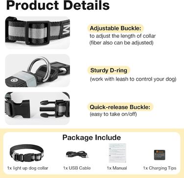 Світлодіодне нашийник для собак Leuchthalsband PcEoTllar, водонепроникний, 7 кольорів, регульований, для малих та великих собак, чорний, S-Upgrade