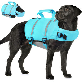 Спасальний жилет для собак AOFITEE XXL, великий розмір, з ручкою, світловідбиваючий, високоплавучий, для великих собак, блакитний