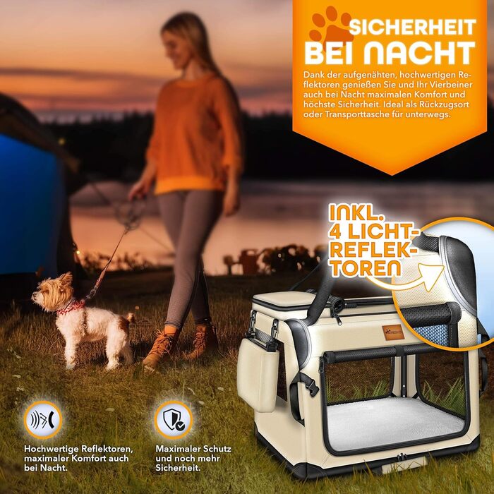 Транспортна переноска для собак та котів TRESKO® M (61x42x42cm) з підкладкою, лопаткою та світловідбивачами