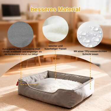 Лягу для собак середніх та великих порід Zedelmaier, 90х68х19 см: зносостійкий кошик, товсте ліжко, миється, водонепроникна, сірий колір.