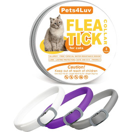 Захисний нашийник від бліх та кліщів для котів Pets4Luv | 8 місяців захисту | Водостійкий, регульований (до 48 см) | 3 шт.