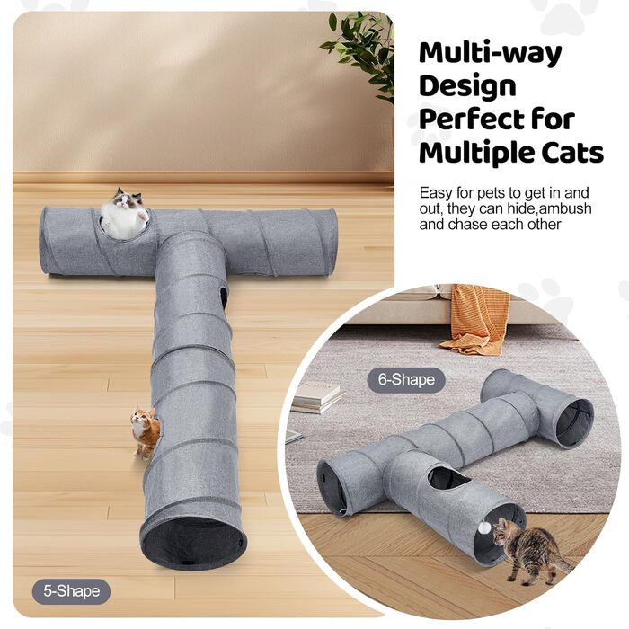 Туннель для котів Odoland з льону, складаний, з м'ячиком. Іграшка для котів, цуценят та дрібних тварин. Сірий колір