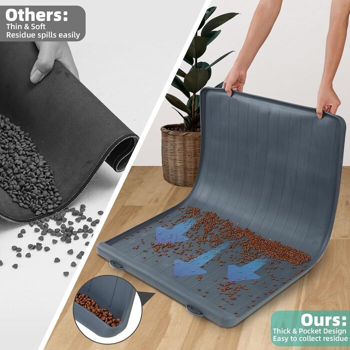 Килимок для годування собак та котів, 100x68 см, з бортиками, сірий