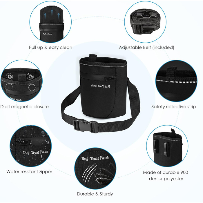 Сумка для ласощів для собак Brifit з магнітною застібкою, для тренувань, з регульованим шнурком, знімною внутрішньою кишенькою та дозатором для пакетів, 17.5 x 13.6 x 8 см