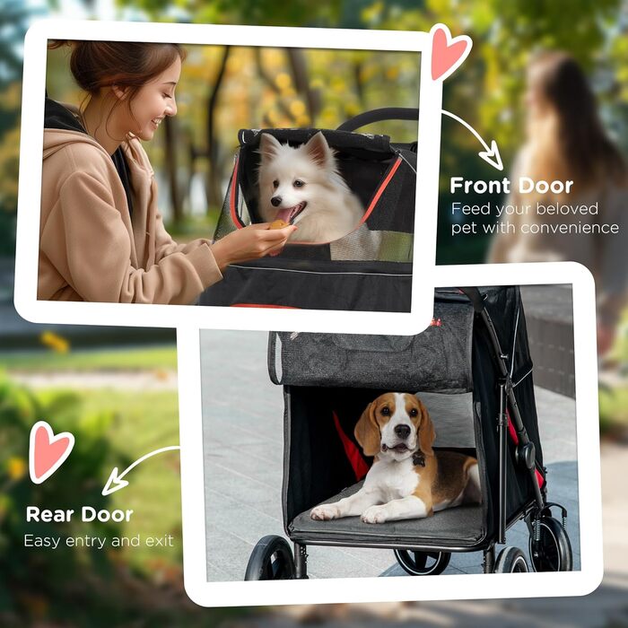 PawHut Розкладний візок для собак середнього розміру, 112x65x100 см, червоно-чорний