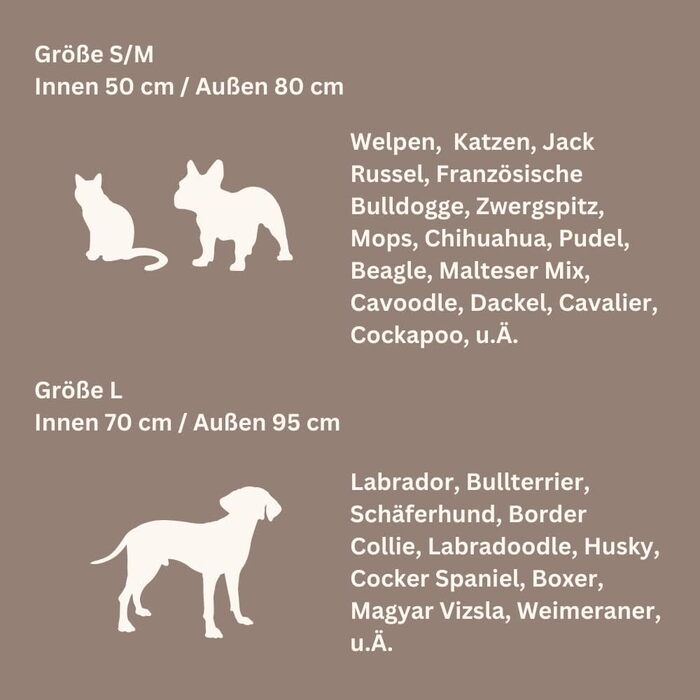 Кругле ліжко для собак Holly Hundebett: зручне, міцне, з тканини Bouclé (S/M, Коричневе)