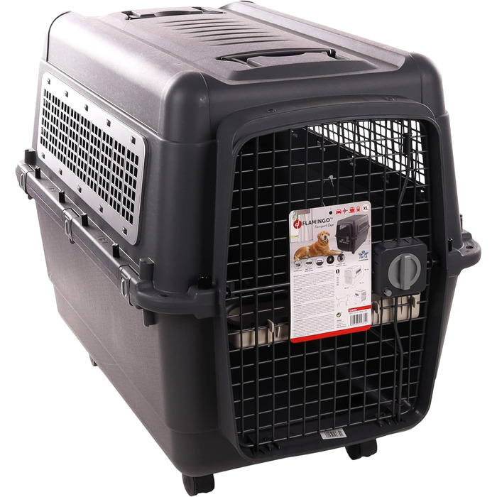 Клітка-переноска для собак Flamingo Lanta – темно-сіра | Розмір L (56 × 80 × 59,5 см) | Безпечна, практична та комфортна переноска для вашого собаки