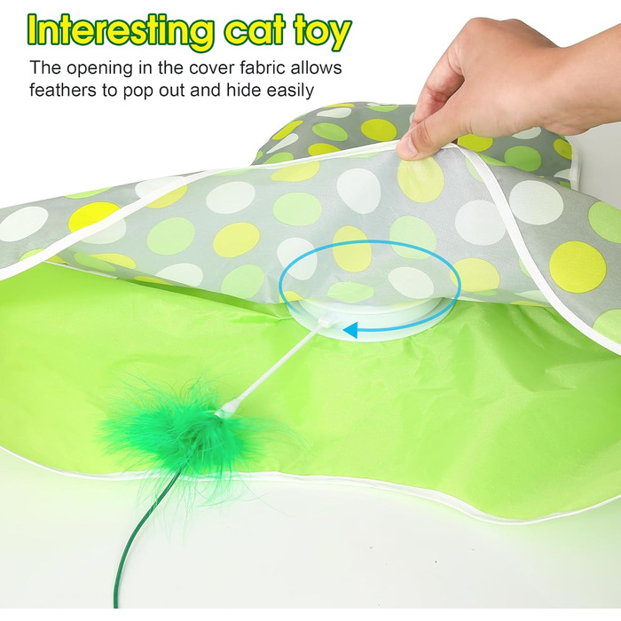 Інтерактивна іграшка для котів PUHOHUN: автоматична мишка з пір'ям, прихована іграшка для кошенят, зелена
