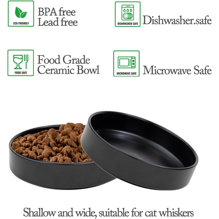 Котловий набір з кераміки для котів та кошенят (чорний), 15 x 4 см