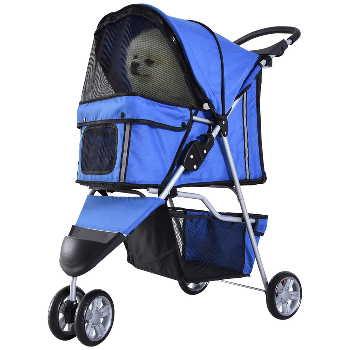 PawHut Dog Stroller Dog Buggy для собак і кішок різнокольоровий синій, складний і легкий, ідеально підходить для поїздок