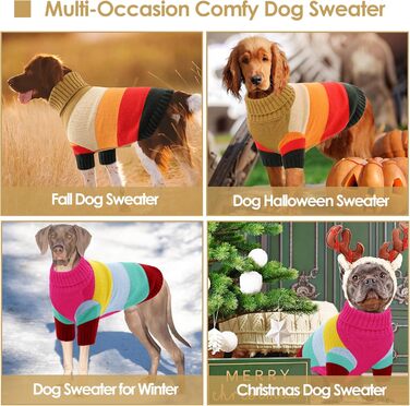 Теплий зимовий пуловер для собак AOFITEE для маленьких порід, пуловер на Новий Рік, в'язаний, з коміром-горловиною (Колір: Коричневий, Розмір: S)