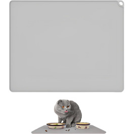 Силіконова килимок для годування домашніх тварин, 50,8 x 40,6 см, вологостійкий, для собак та котів, з антиковзаючою основою, з бортиками, легко миється, сірий