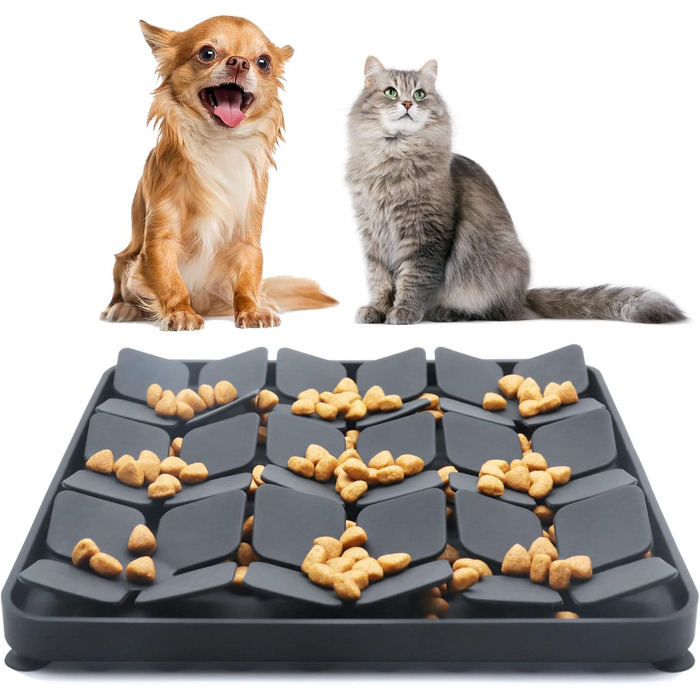 Килимок для повільного годування Hund & Katze Bowite Silikon з присосками для котів та маленьких собак (сірий)