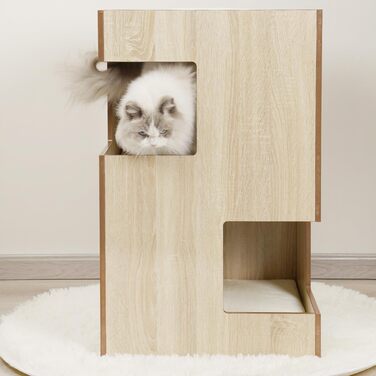 Преміум будиночок для кота з дерева, замок-вежа з лежаками, 50 x 50 x 80 см, темно-сірий (бежевий)