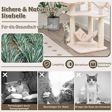Кігтеточка FANTASK з будиночком, 121 см, кігтеточка з гамаком та 4 м'ячиками, ліжко для котів, кігтеточний комплекс