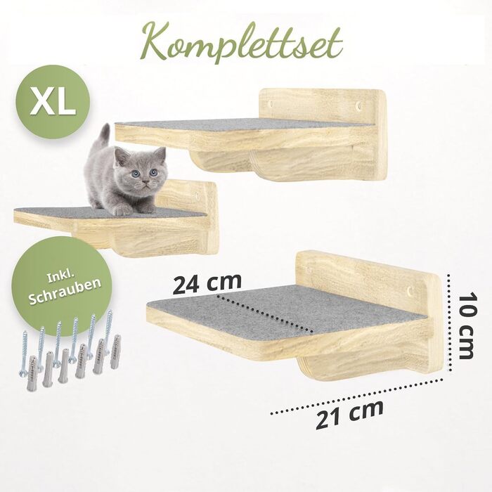 WOOWOOD® Комплект для лазіння котів: драбинка для котів на стіну, 3 входи, світле дерево, XL розмір