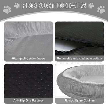 Ортопедичне ліжко для собак, 75x60x12.5 см. М'яке ліжко для середніх собак та котів, знімний та пральний килимок, антиковзаюча підкладка, кошик для собак з кордом та флісом, темно-сірий колір