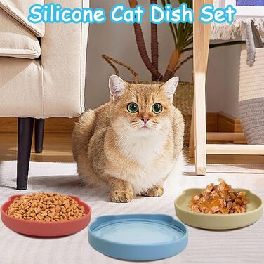 Набір мисок для котячого корму Apatal з присосками, 17,8 см, плоскі, Kitty Plate, комплект з 3 антиковзних мисок для тварин, зменшує подразнення вусів, втома, миска для цуценят для сухого та вологого корму
