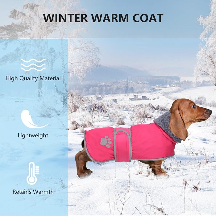 Зимовий теплий одяг для такси (джек) - водонепроникний, з підкладкою з плюшу та отвором для поводокa, відображає світло, рожевий, M (довжина спини 42-45 см)