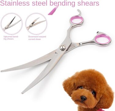 Набір професійних ножиць для грумінгу собак та котів, вигнуті ножиці, нержавіюча сталь (рожевий)
