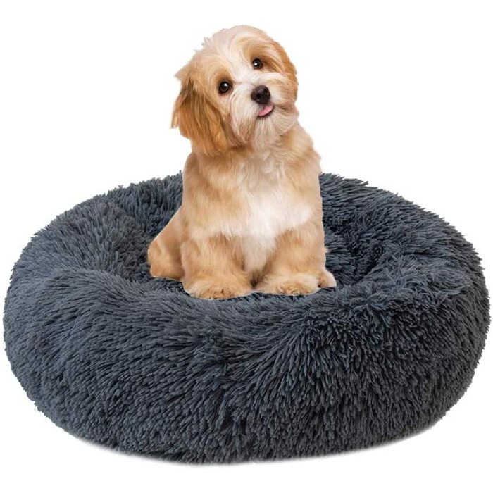 М'яке ліжко для домашніх тварин: зручне собаче/кітене ліжко, 60 см, темно-сірий