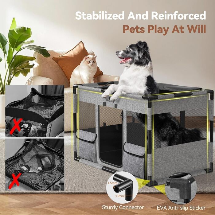 Pawaboo Забіг для цуценят Extra Groß - великий вольєр для домашніх тварин, переносна сумка-переноска для котів та собак, вольєр для собак, посилена рама з ПВХ-труб, великий розмір (L-91×61×61CM, M-81x61x61CM, чорний/сірий)