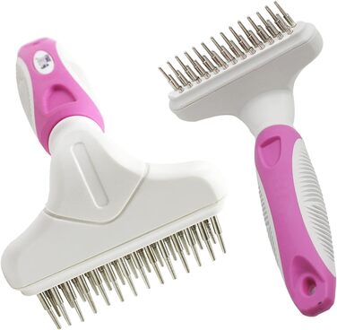 Гребінець для собак - сталевий гребінець для видалення шерсті та розпушування, одинарний/подвійний ряд з обертовими шпильками. Для видалення шерсті, розплутування ковтунів у собак, котів, кроликів, рожевий.