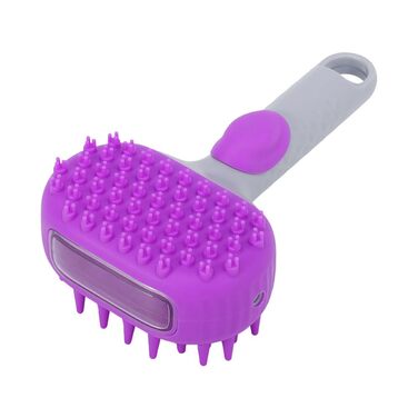 Щітка для миття собак 2-в-1 з дозатором миючого засобу 200мл, двостороння масажна щітка для котів, собак, кроликів та пухнастих тварин, фіолетова