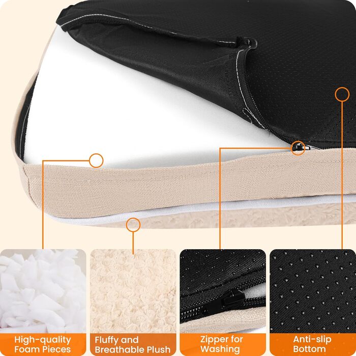 Ортопедичне ліжко для собак, матрац для собак з двошаровим дизайном, миється, знімний кошик для собак, 90 см для собак маленьких та середніх порід, бежевий колір, розмір 89 x 59 x 10 см