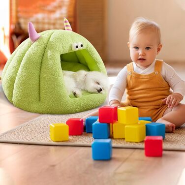 Кішка-будинок Galatée, тепле ліжко-будинок для котів та собак, м'яке ліжко для собак, затишний іглу для собак, миле картун-кімнатко для котів, ліжко для домашніх котів (L, Зелений) L Зелений