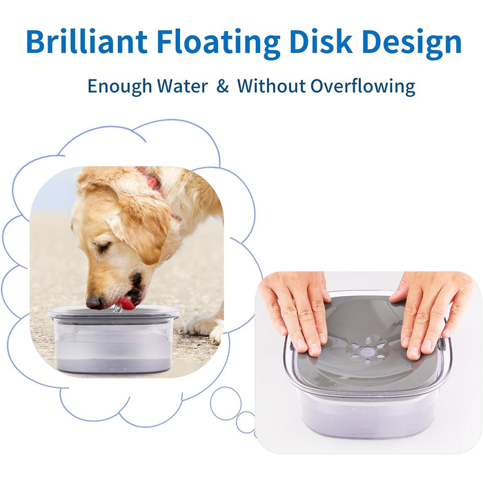 Миска для води для собак Decyam, 2L, не протікає, анти-розбризкування, срібна