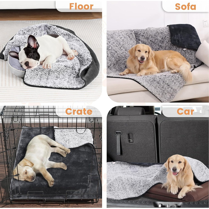 PETTOM Деки для собак Водонепроникні, Деки для собак на диван 152 x 127 см, Деки для собак з Sherpa та Flanell, Деки для домашніх тварин М'які, Можна прати в пральній машині L: 152*127 см Темно-сірий