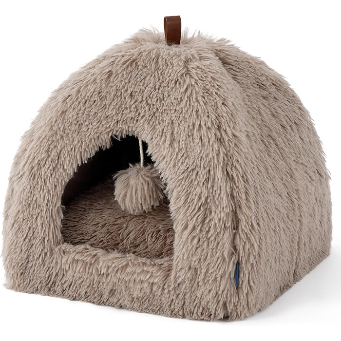 Кішка ліжко BEDSURE велика, кішка печера, 40x40x40 см, плюшеве кішкове будиночок для дому з знімним подушечкою та іграшкою, кішка ліжко BEDSURE, можна прати, (Д 40 x Ш 40 x В 40 см, верблюжий)