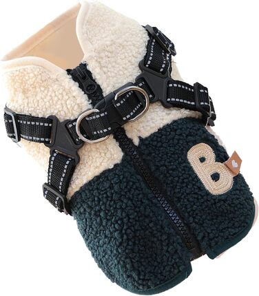 Зимова куртка для собак з отвором для шлейки, флісова підкладка, для маленьких собак, зелено-білий колір, для активного відпочинку на природі