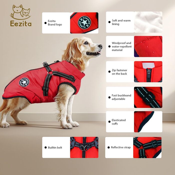 Водонепроникний жилет для собак на осінь/зиму, для цуценят та середніх порід, відбиваючий, з кріпленням для повірця, блакитний