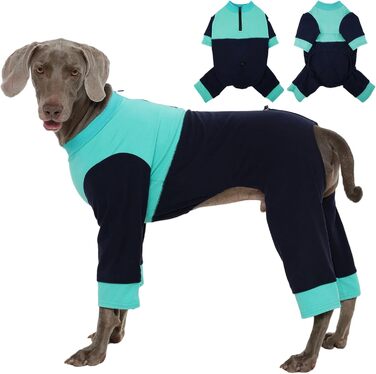 Теплий флісовий пуловер для собак Kuoer, зручний боді з блискавкою та шнурком, зимовий одяг для маленьких собак, зелений (XL, синій)