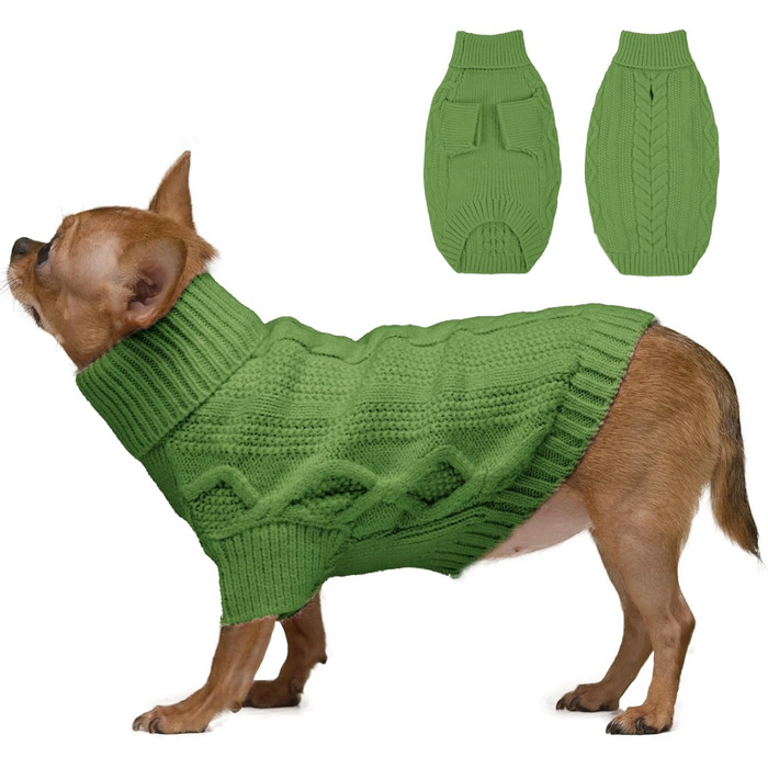 Пуловер для собак на Різдво, теплий зимовий одяг для маленьких собак, в'язаний пуловер з коміром-горловиною, теплий в'язаний одяг з рукавами для цуценят, маленький, X-Small, зелений