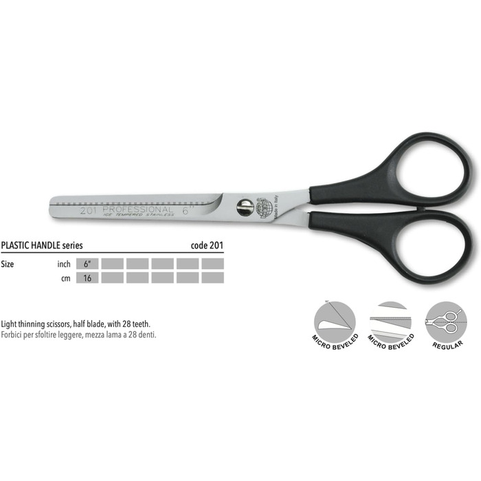 Професійні ножиці для філірування Kiepe з 28 зубцями – напівріжучі ножиці з нержавіючої сталі, легкий пластиковий грифель, Made in Italy для салону та дому (201, 6 дюймів)