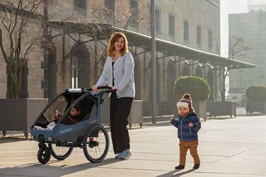 Qeridoo Sportrex 2 Limited Edition Jeans Blue: Дитячий велопричіп для 2 дітей, 360° обертове колесо, захист голови