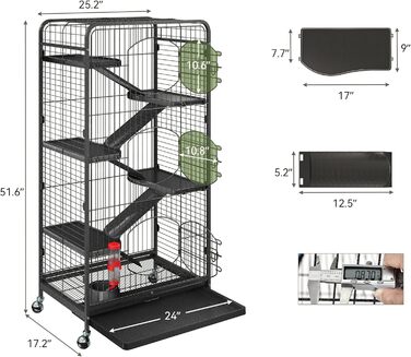 YINTATECH Клітка для тхорів з металу 132 см з колесами, для використання в приміщенні та на вулиці, для білок, кроликів, котів, морських свинок