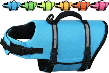 Світловідбиваюча рятувальна жилетка для собак AMZNOVA Rip Stop, XL, блакитна (обхват грудей 53-69 см)