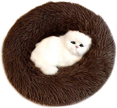 Кругле м'яке ліжко для тварин Deluxe: ліжко-булочка для собак та котів, 50 см, темно-коричневе
