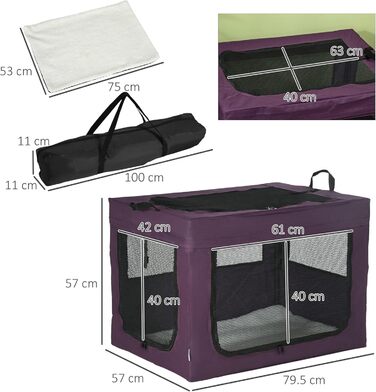 Переноска для котів та собак PawHut 80 см, фіолетовий колір - переноска для тварин, подорожей