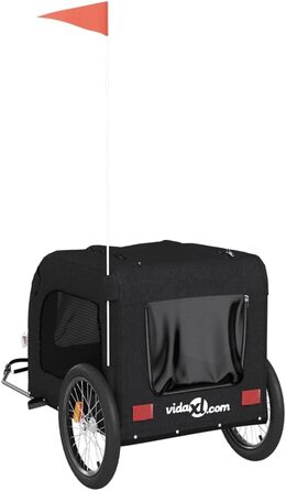 Фургон для собак VidaXL - чорний, 45 кг, з прапором та відбивачами, 69 x 133.5 x 73.5 см