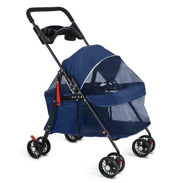 Дитяча коляска для собак та котів з підсклянником, складана коляска для собак, цуценят та середніх собак, переноска для маленьких тварин, дихаюча сітка, блакитна