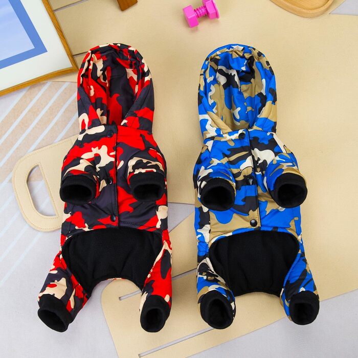 Теплий зимовий куртка-комбінезон для собак Izefia, блакитний, бавовна, для маленьких та середніх собак, XXL (довжина спини 37 см)